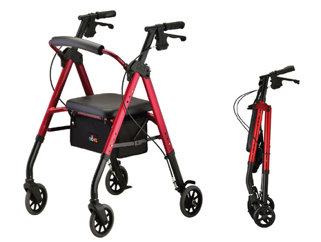 Star Adjustable Seat Height Rollator - 8" Red